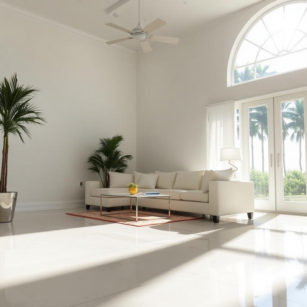 Bright sunlit Florida living room with shining floors